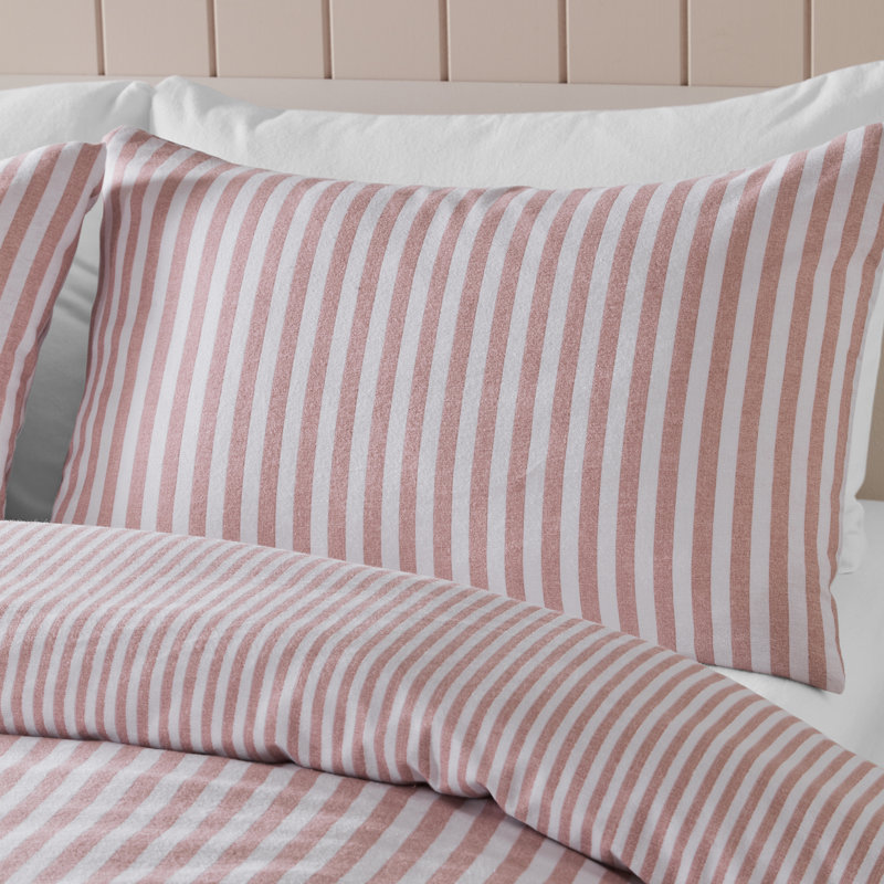 Brushed Stripe Cotton Reversible Duvet Cover Set, Blush Pink, Super King Duvet Cover +2 Standard Pillowcases