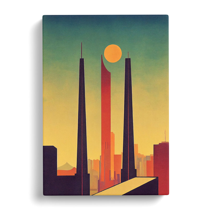 City Skyline Retro Art No.1 - Print, Wrapped Canvas, 50cm H x 35cm W x 3cm D