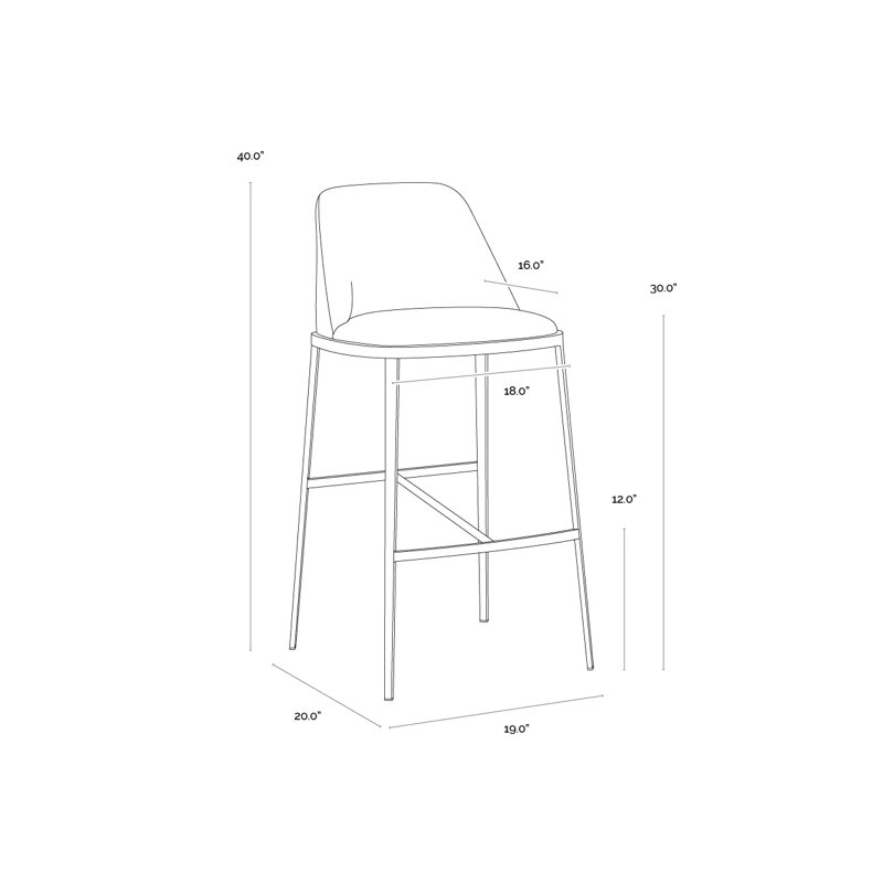 Dover Upholstered Stool with Metal Frame, Gray, Bar Stool (30” Seat Height)