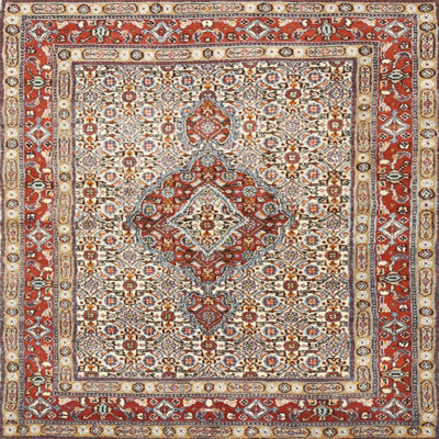 Tapis en laine beige / rouge