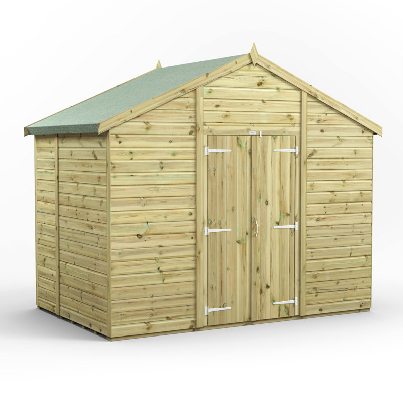 Powersheds 6 x 10ft Premium Pressure Treated Timber Windowless Apex Garden Shed, Double Doors