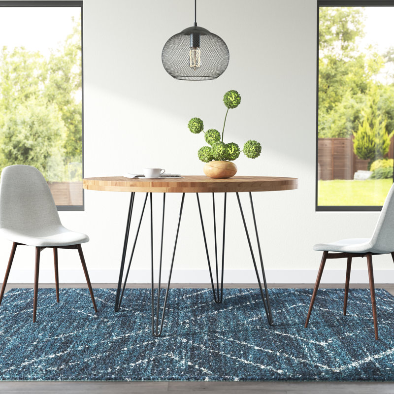 Moris Round Solid Wood Top Metal Base Dining Table