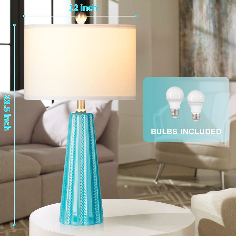 23.5" Ceramic Table Lamp Set, Green