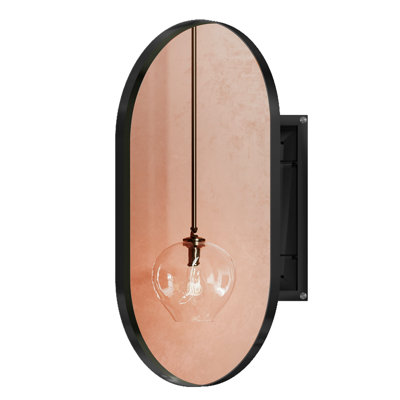 20X34 Inch Oval Recessed Medicine Cabinet, Metal Framed Bathroom Wall Cabinet With Mirror And Adjustable Shelves, Wall Mirror With Storage For Bathroom, Matte Black