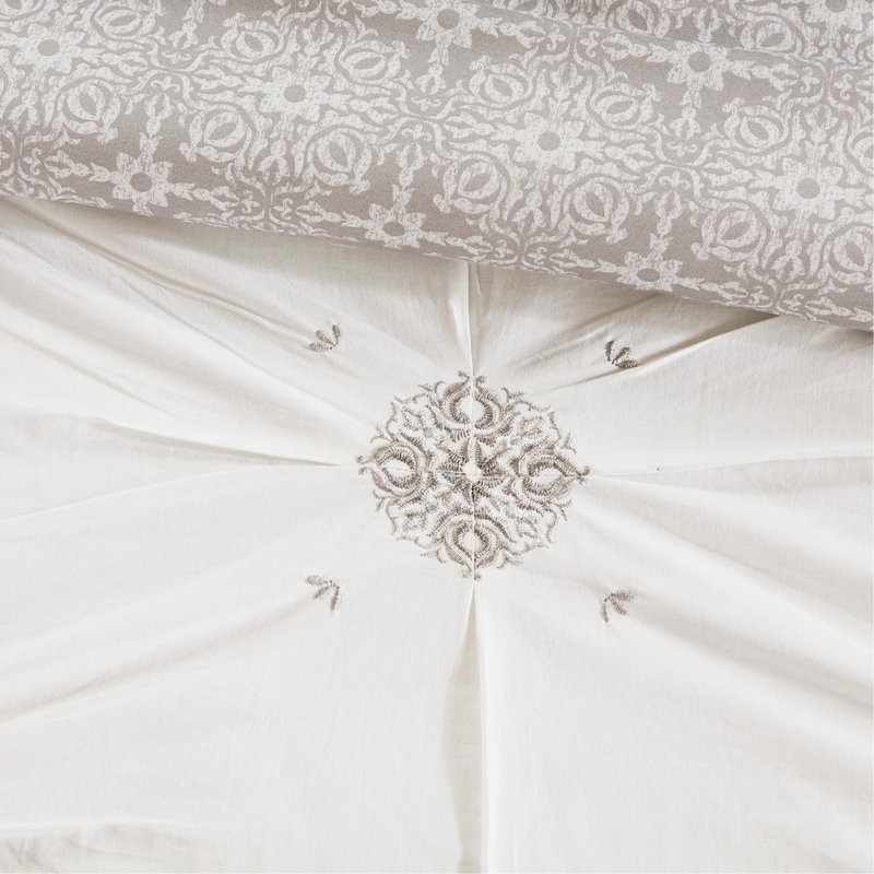 Ensemble d'édredon réversible en coton brodé 6 pièces ivoire double / grand, Édredon de grande taille et 5 pièces supplément