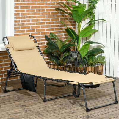Folding Chaise Lounge With 5-Level Reclining Back, Outdoor Tanning Chair With Reading Face Hole, Outdoor Lounge Chair With Side Pocket & Headrest