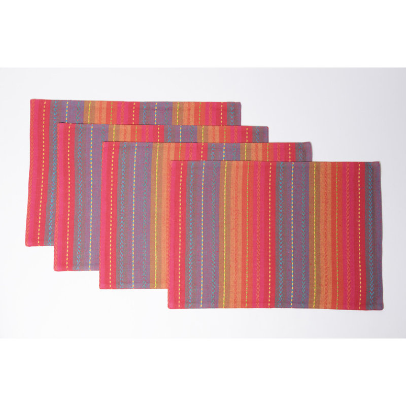 Ensembles de table Phoenix Stripe 100 % coton, ensemble de 4, rouge, Red