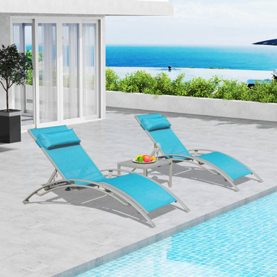 Domi Chaise Lounge & Side Table Set – 2 Adjustable Lounges + 1 Side Table, All-Weather Comfort by Arlmont & Co.