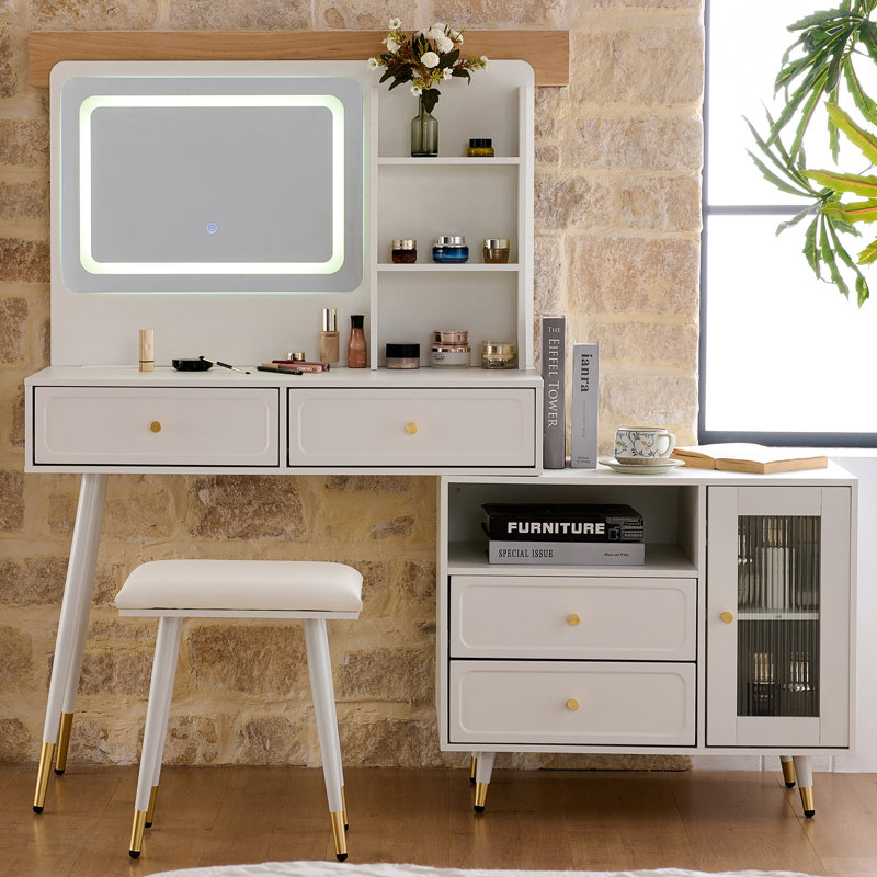 Meuble-lavabo moderne avec miroir et lumières, Blanc