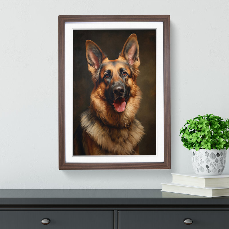 German Shepherd Symbolism - Framed Print, 46cm H x 34cm W x 2cm D, Walnut