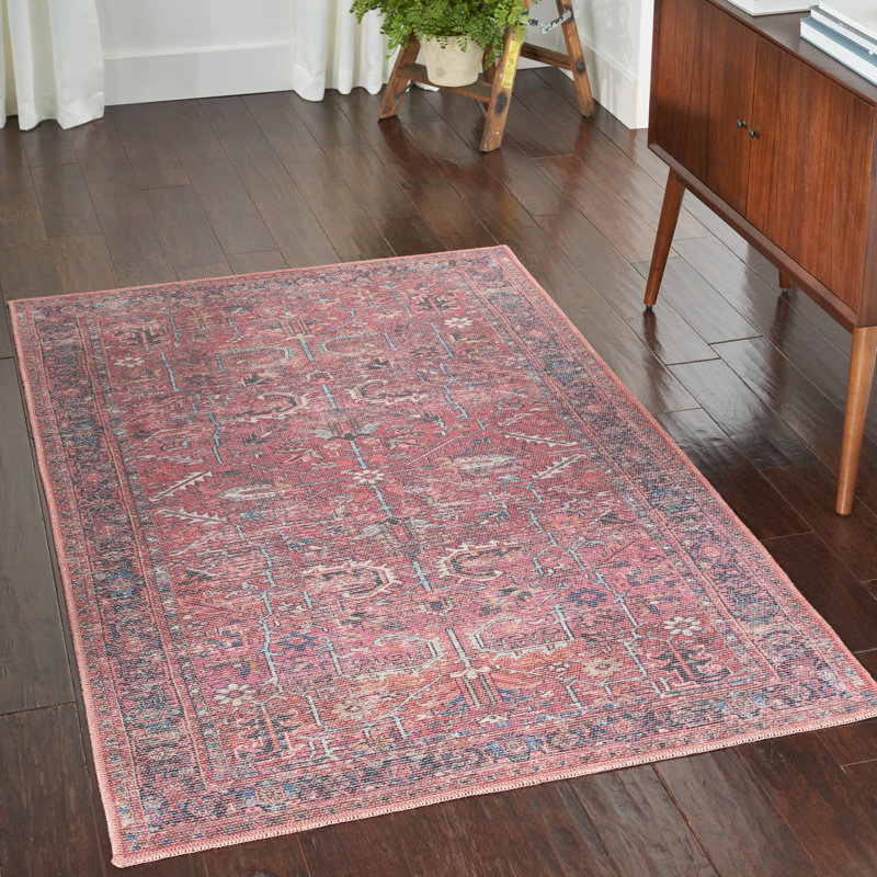 Machine Washable Oriental Red Area Rug, Rectangle 4' x 6'