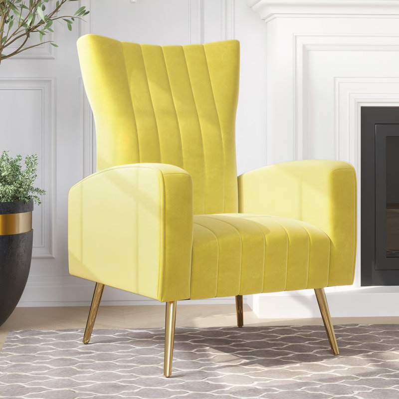 Loagen 26.97" W Tufted Velvet Armchair Upholstery, Yellow