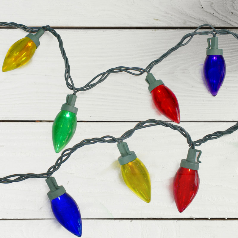50 Count Multi-Colour Transparent LED C9 Christmas Lights 17 Ft Green Wire