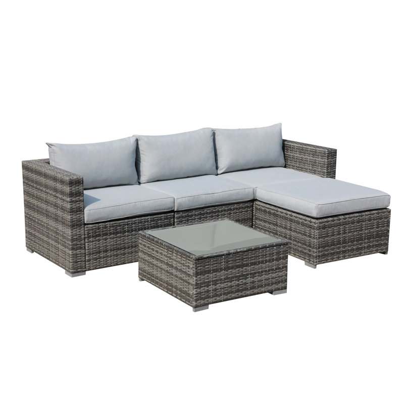 Abler Wicker 3 - Person Modular Patio Conversation Set with Cushions, Gray/Light Gray