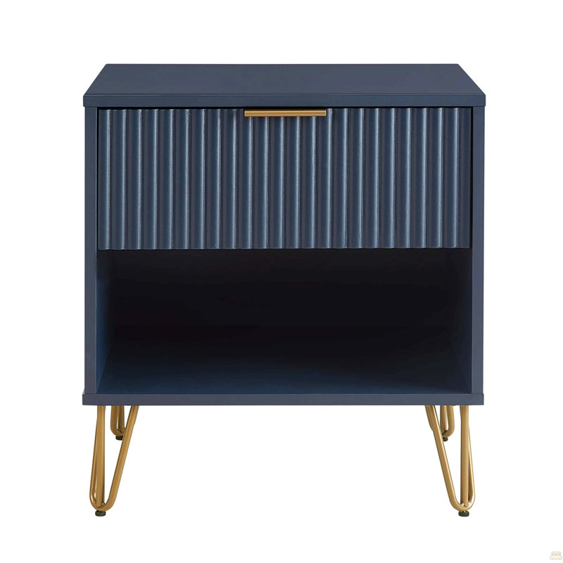 20" Fluted Nightstand (1-Drawer), Dark Blue