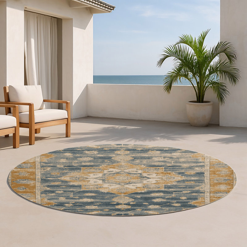 Tapis intérieur et extérieur brun Overdyed, Rond 5 pi
