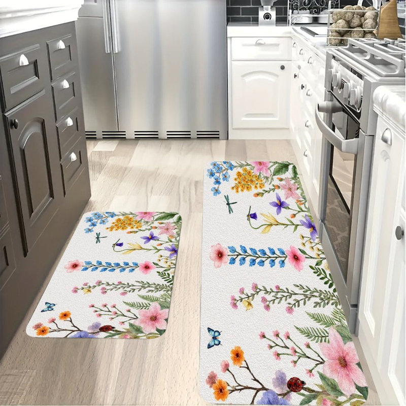 Tapis de cuisine antidérapant 2 pièces Watercolor Wildflower Garden