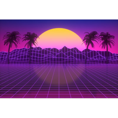 Retro Futuristic Sun 1 Piece Wrapped Canvas Wall Art