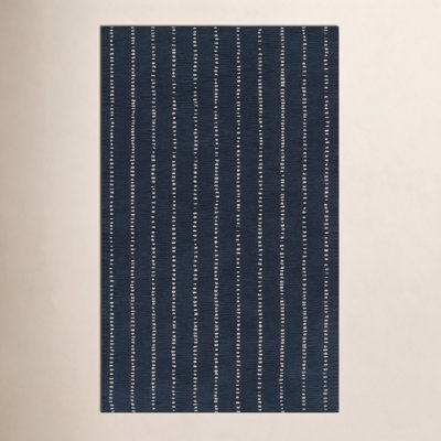 Nichols Navy Hand-Tufted Striped Wool Rug
