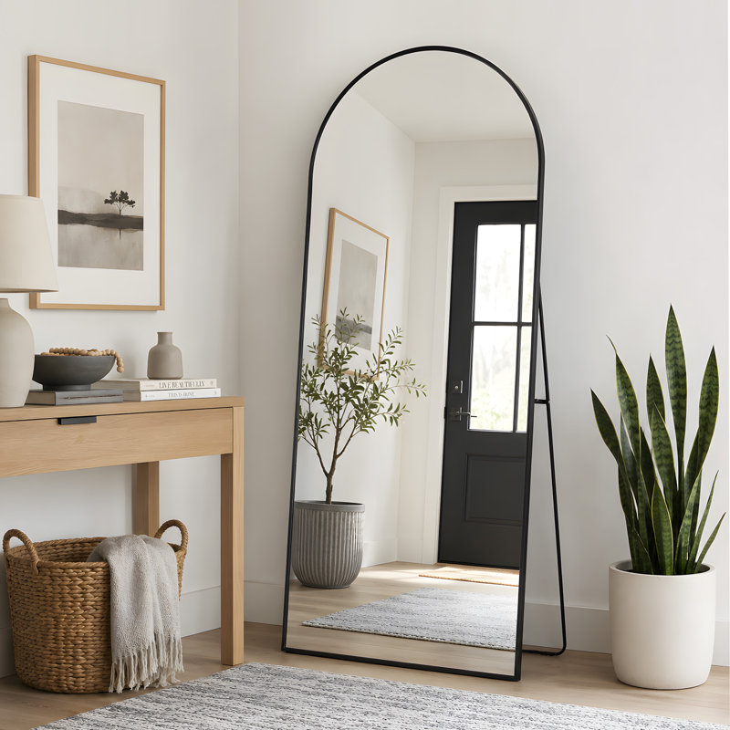 Miroir de plancher surdimensionné avec support et miroir mural, 71" x 28", Noir mat
