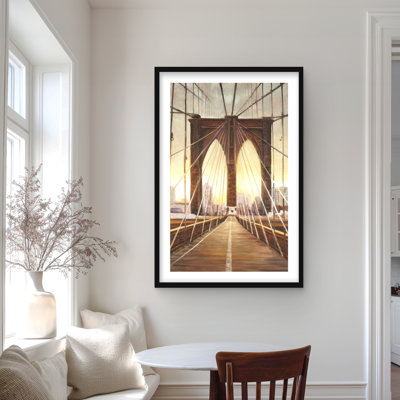 Sunset on the Brooklyn Bridge | Framed Matted Print Decor