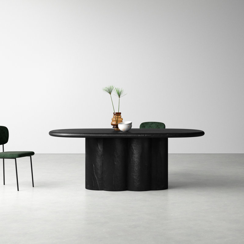 Tov Furniture Elika Black Faux Plaster Oval Dining Table, Black