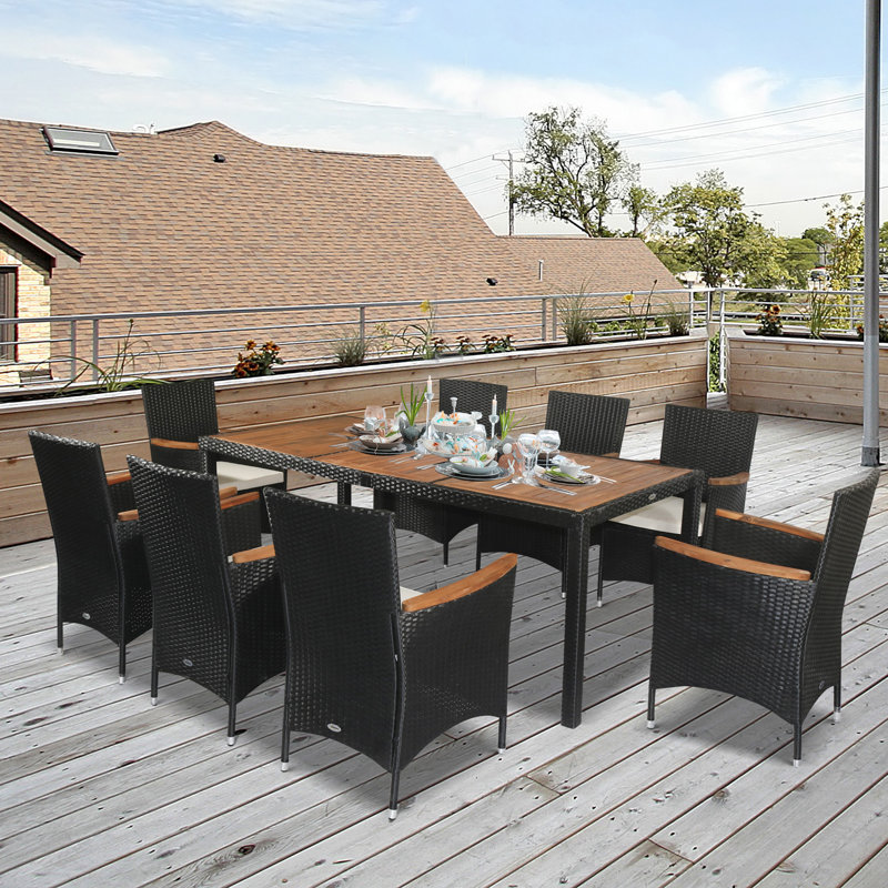 Vendla 8 - Person Wicker Patio Dining Set with Rectangular Table , Cushions Included