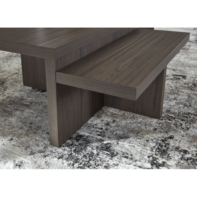 Ensemble de table basse et de table d'appoint 2 pièces Zeny, base géométrique, brun foncé