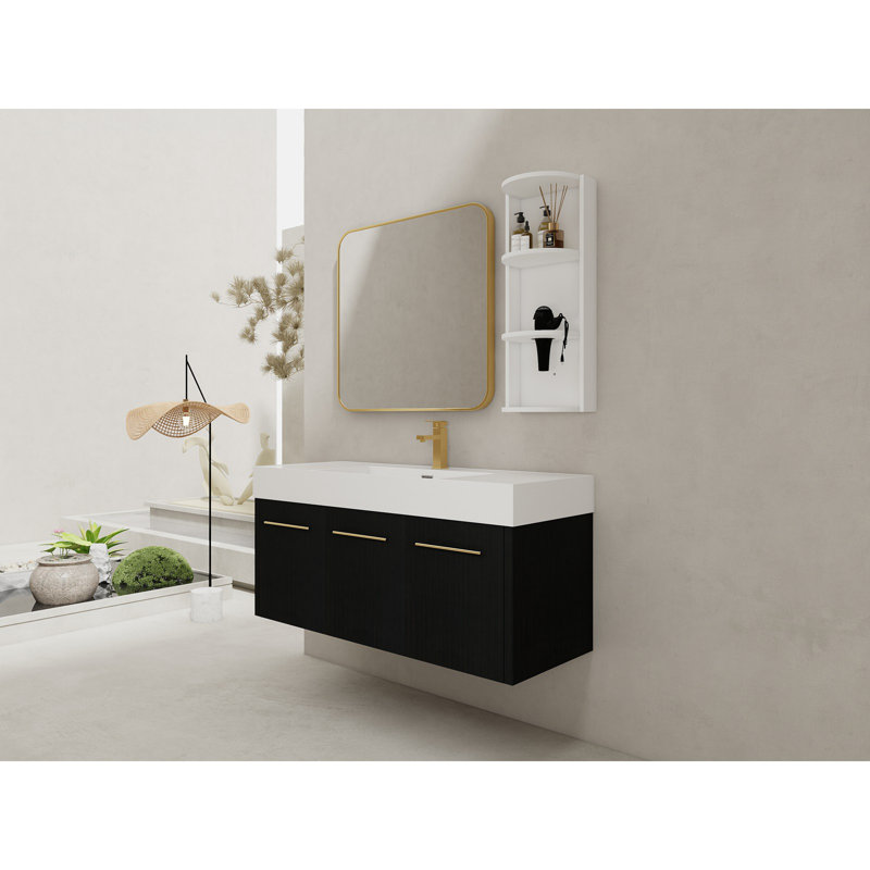 Meuble-lavabo mural 48 po avec lavabo et support de rangement, cuve à rebords épais 48 po