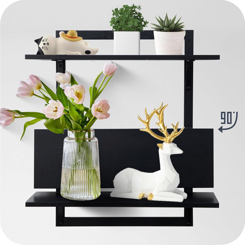 23.6-Inch Floating Shelves For Wall, 3-Tier Wooden Wall Mounted Shelves With Foldable Brackets, Heavy-Duty Storage For Kitchen, Living Room, Bedroom, Bathroom
