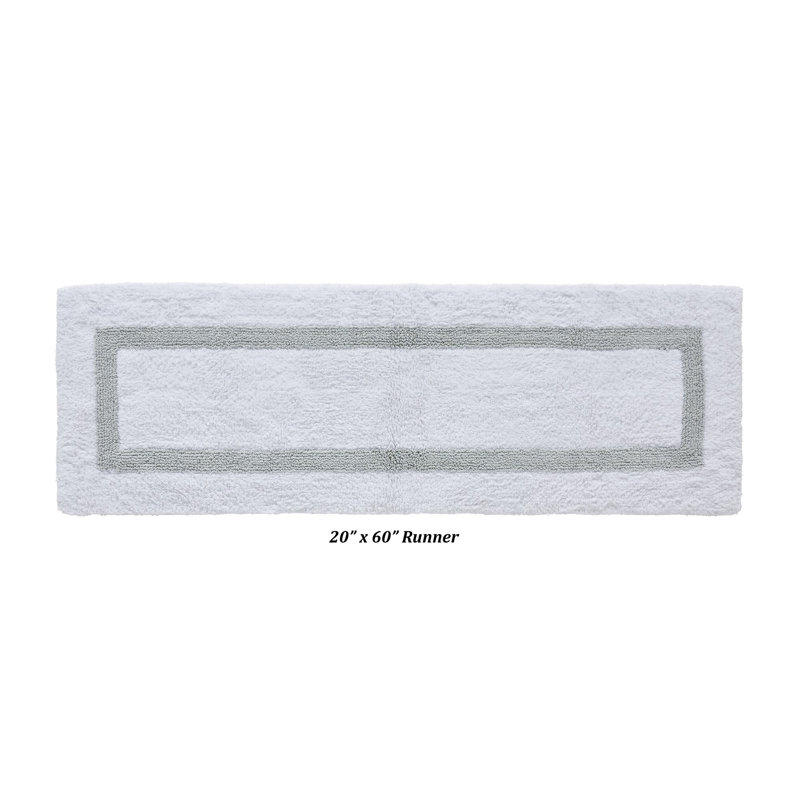 Tapis pour salle de bain réversible 100% coton Widman, doux et super absorbant, lavable à la machine pour la douche, la baignoire et le lavabo, tapis de couloir 20 po x 60 po, blanc / bleu
