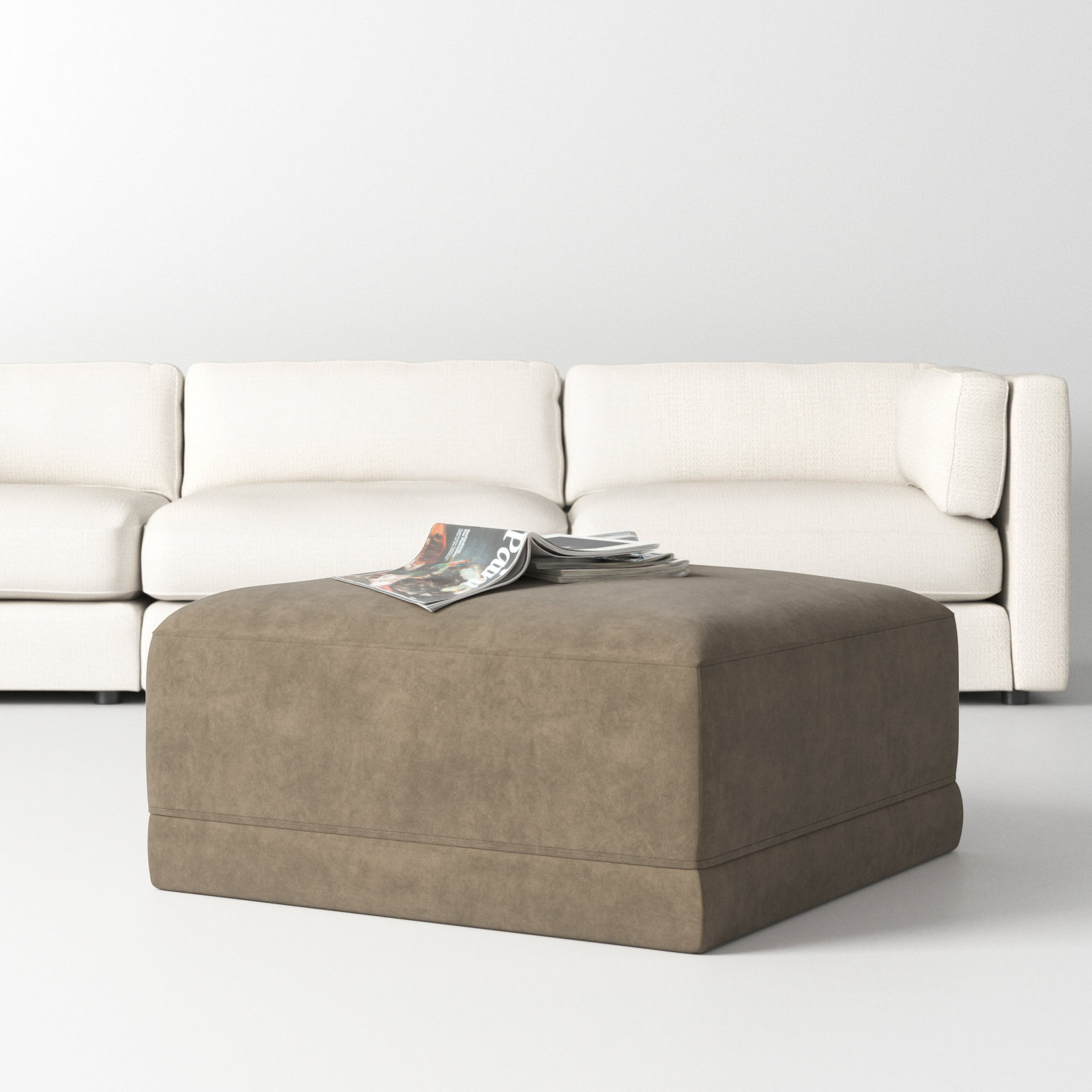 Deirdre Upholstered Velvet Ottoman, Taupe Velvet