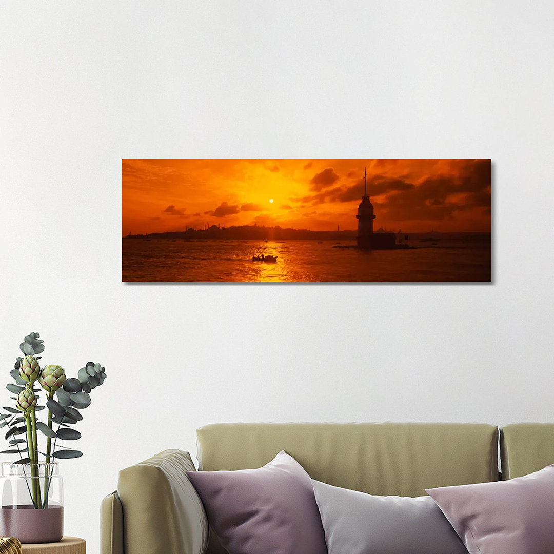 Sunset Over A River, Bosphorus, Istanbul, Turkey by Panoramic Images - Wrapped Canvas Panoramic Print