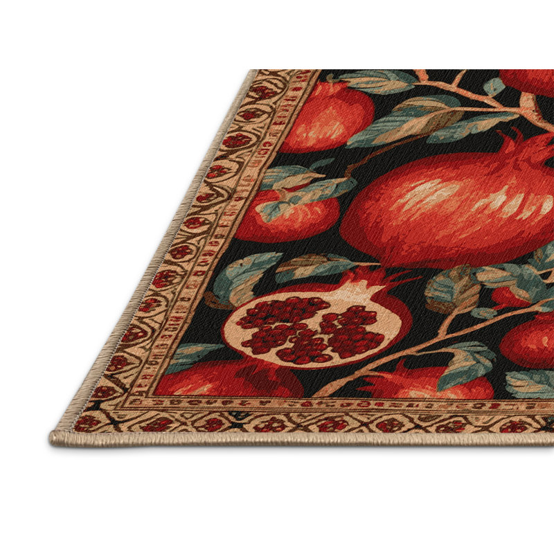 Washable Pomegranate Fruits Area Rug, Rectangle 6' x 9'