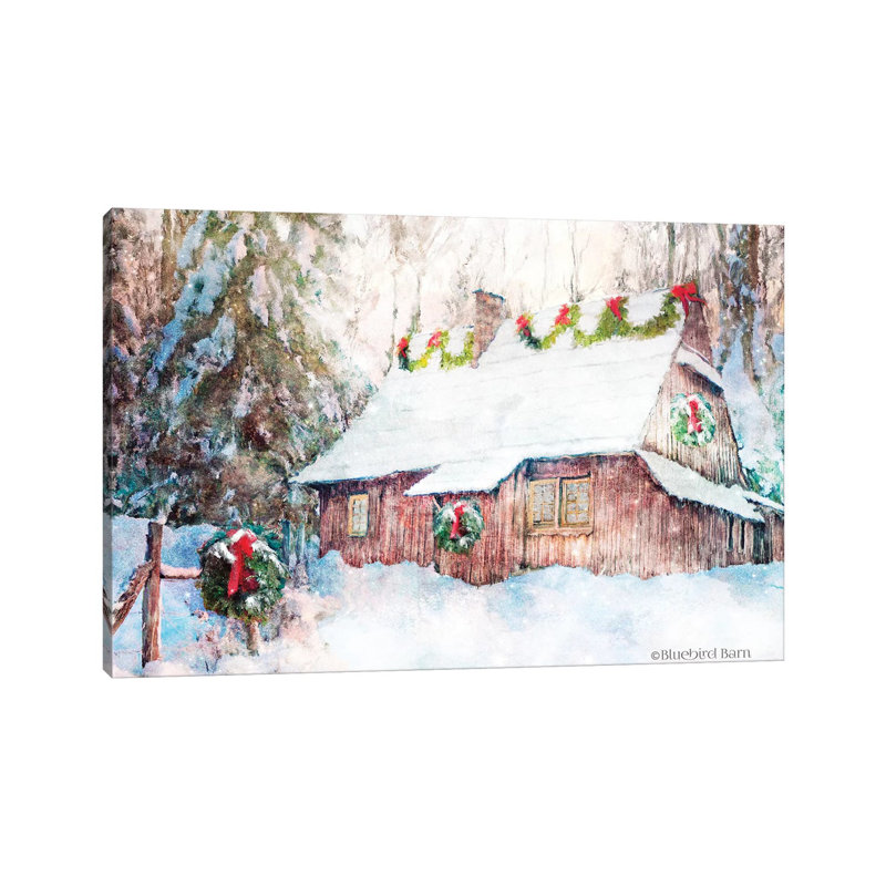 Snowy Christmas Cabin by Bluebird Barn - Wrapped Canvas Painting, 20.32 cm H x 30.48 cm W