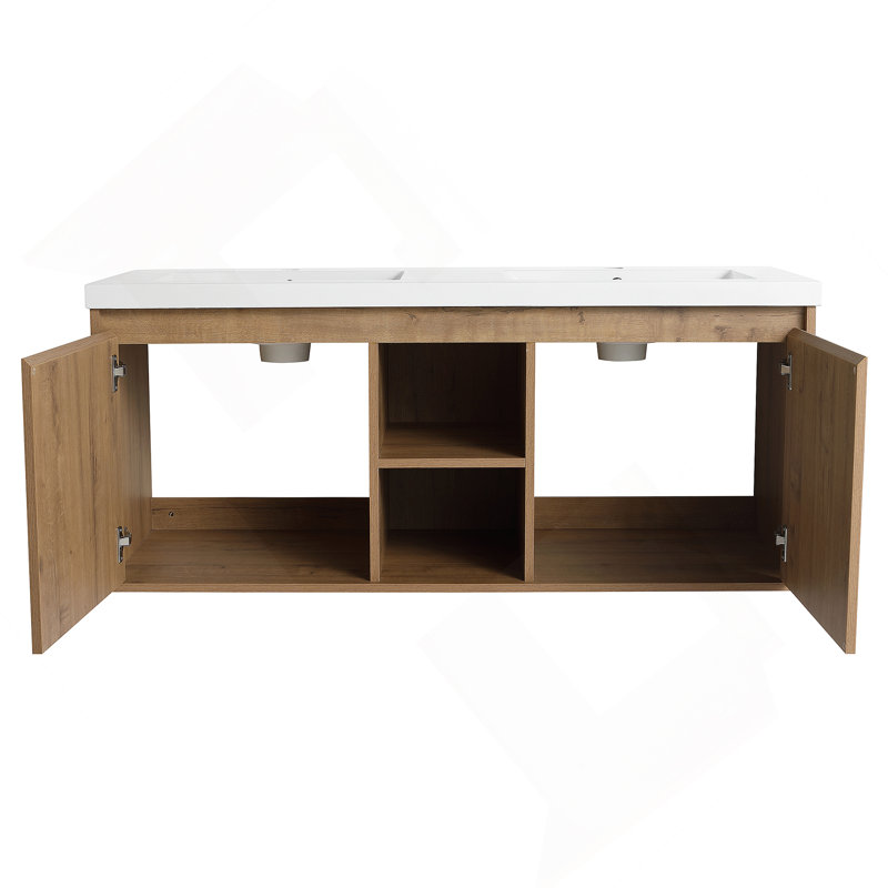 Meuble-lavabo mural avec lavabo double, charnière de porte à fermeture en douceur