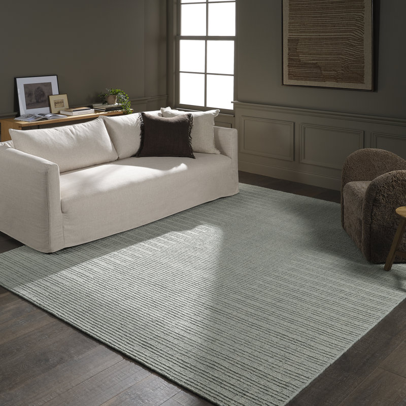 Tapis bleu uni en laine tissée à la main Amity, Rectangle 6 pi x 9 pi