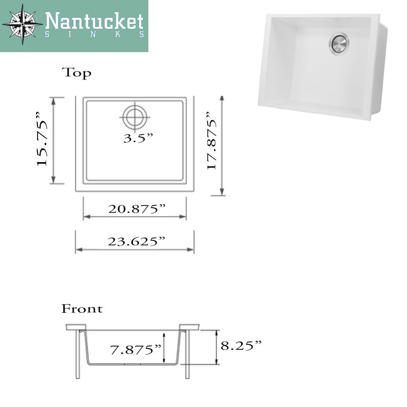 23.63'' L Single Basin Kitchen Sink, White