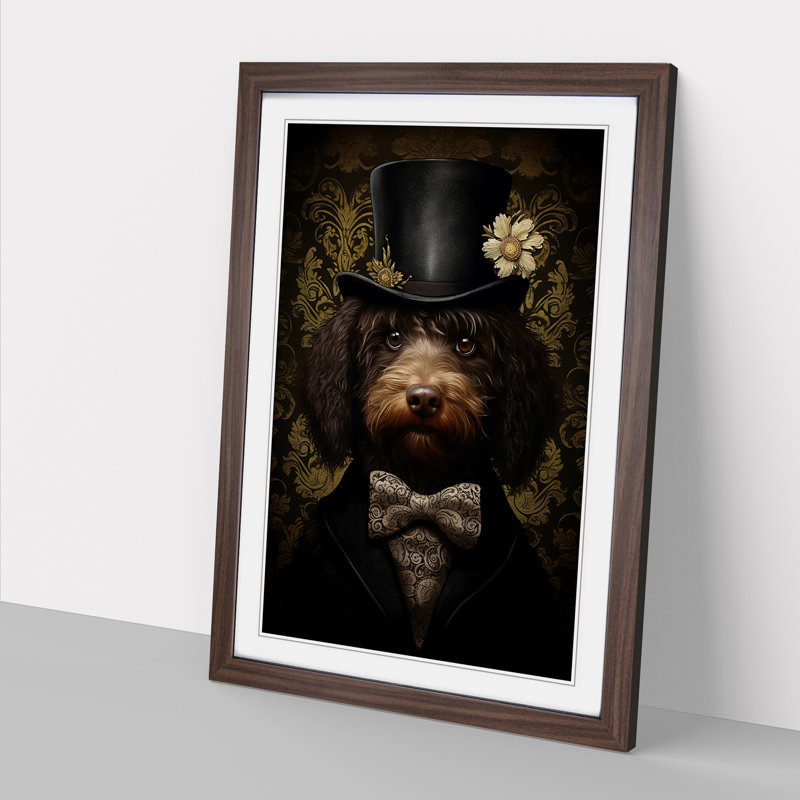 Labradoodle Gothic 1 Piece Single Picture Frame Wall Art, 46cm H x 34cm W x 2cm D, Walnut Framed