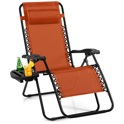  Chaises longues pliantes inclinables et inclinables pour patio avec plateau utilitaire orange