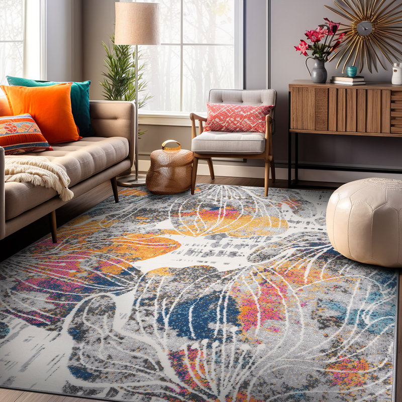 Dionta Abstract Floral Area Rug, Multicolor, Rectangle 5' x 7'
