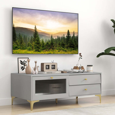 Modern Tv Stand For 55" Tvs With Drop Down Door Cabinet 2 Storage Drawers