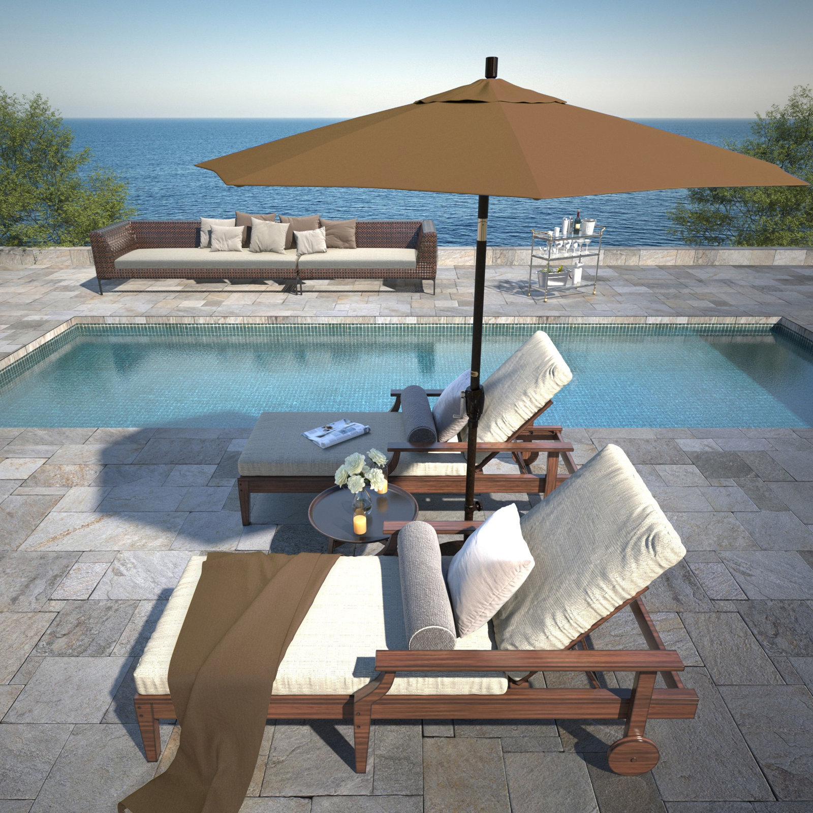 Lexia 7.5' Sunbrella® Umbrella, Heather Teak Sunbrella®, Bronze