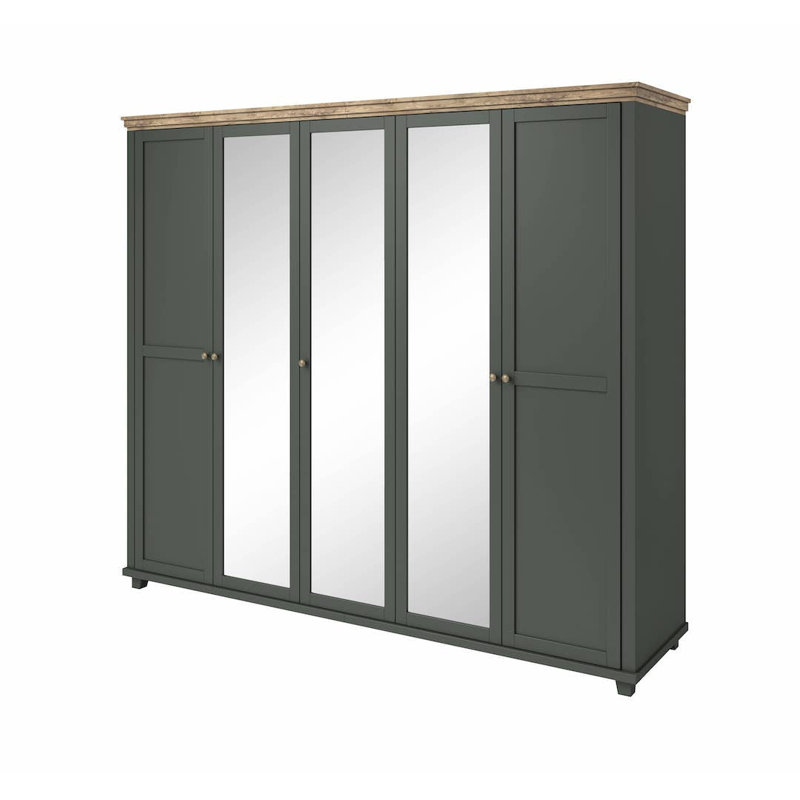 Nielsine 5 Door Manufactured Wood Wardrobe, Green/Oak