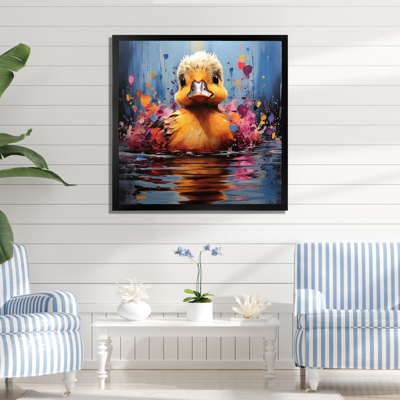 «Ducklings Morning Quack Lake II», art mural canard, Cadre simple noir, H 36 po x l 36 po x P 1,5 po