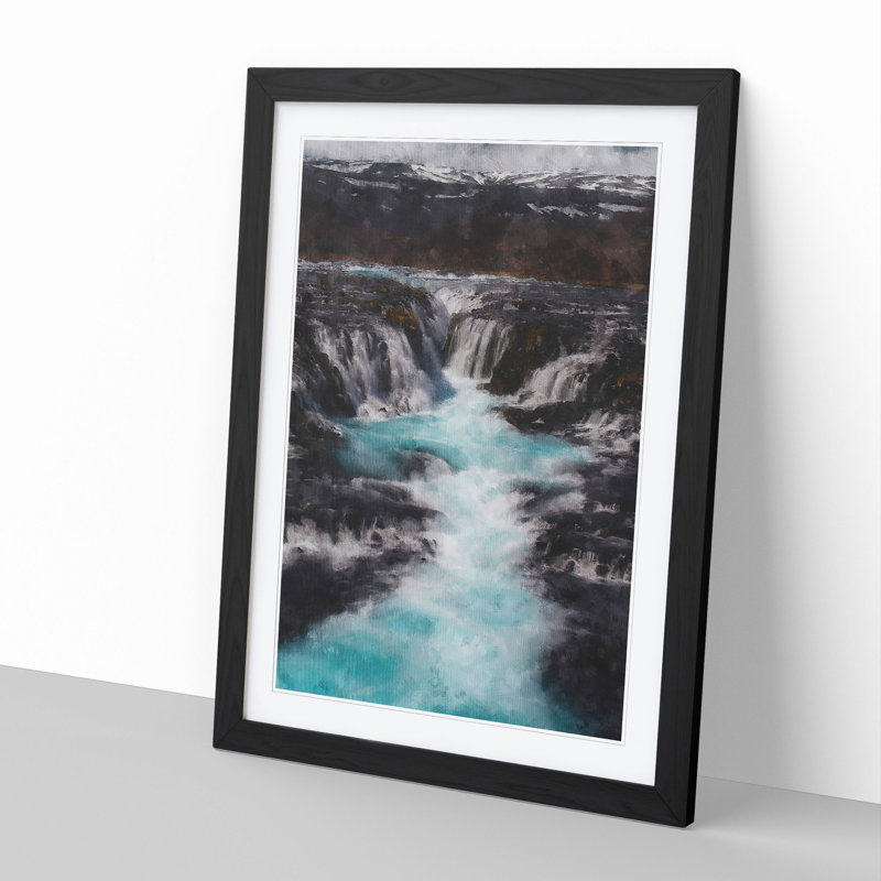 Bruarfoss Waterfall in Iceland - Picture Frame Painting, 65cm H x 48cm W x 2cm D, Black