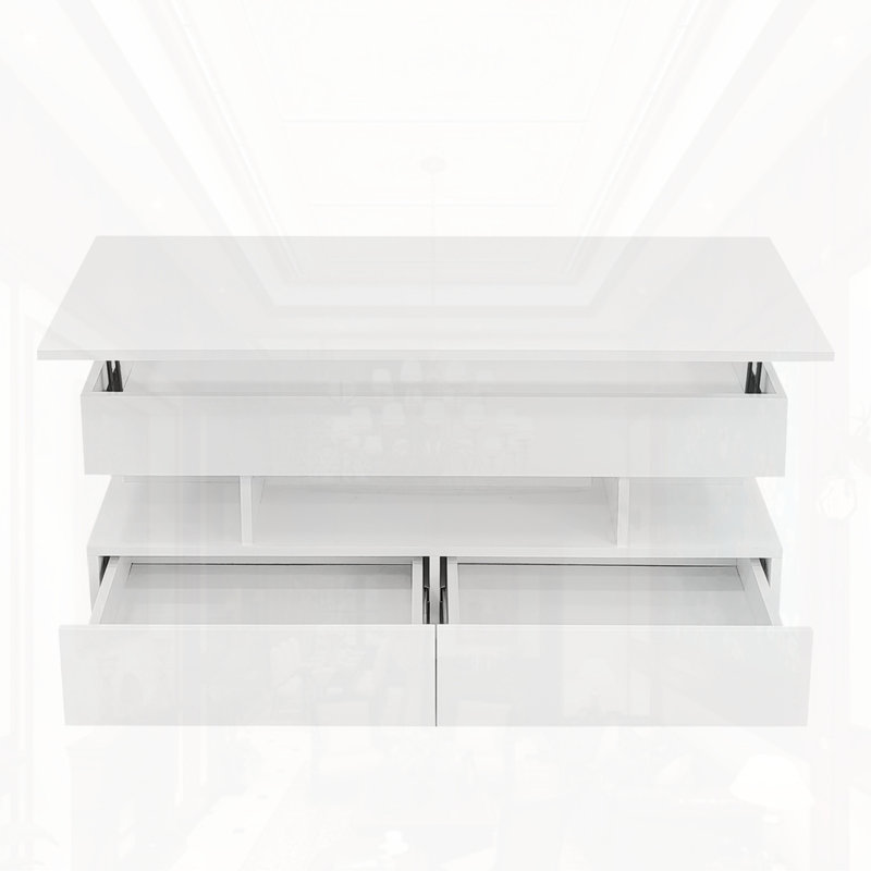Table basse à plateau relevable avec tiroirs, Blanc