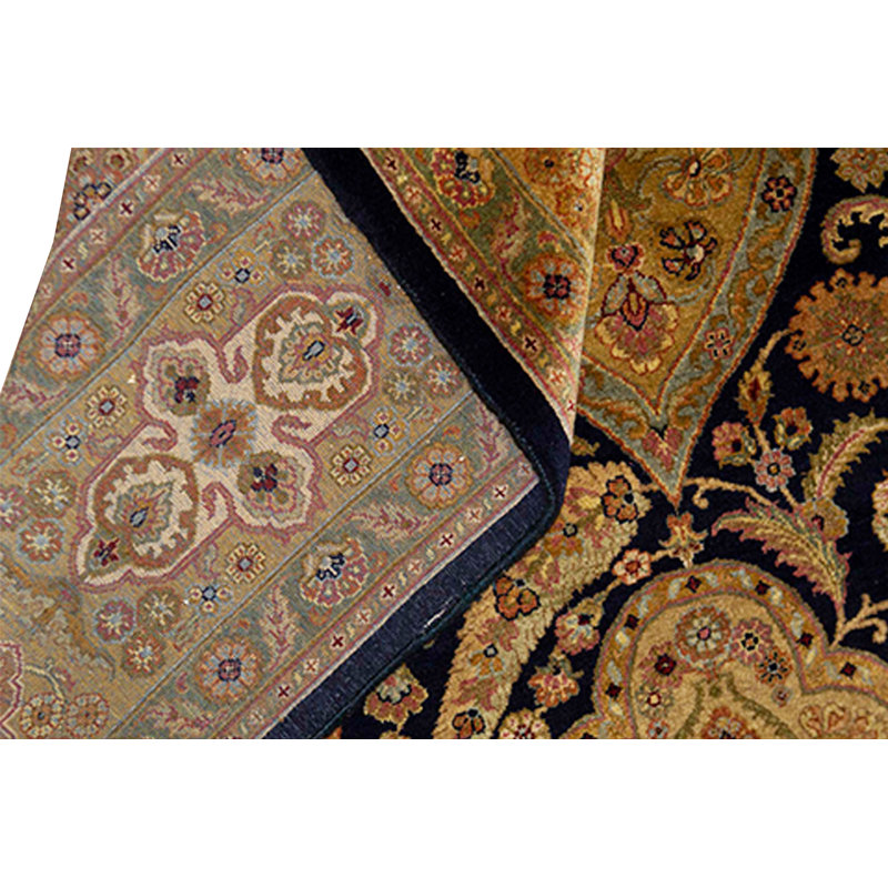 Tapis bleu et doré de haute qualité noué à la main