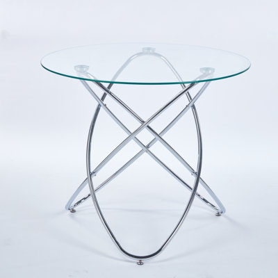 Dining Table With Chrome Metal Leg And Tempered Glass,Modern Space Saving Kitchen Table For Living Room,Chrome Color Metal Legs