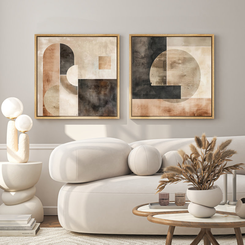 Abstrait beige, géométrique, minimaliste, moderne, neutre, art mural, décoration de salon, H 16 po x l 16 po